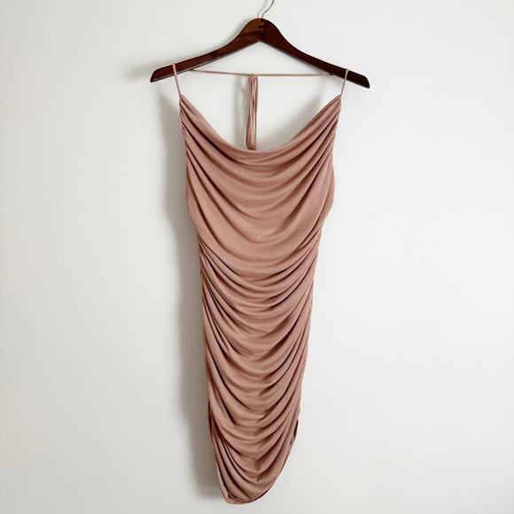 MICHAEL COSTELLO x Revolve Everly Ruched Mini Dress Mauve Nude Large L - Picture 4 of 11